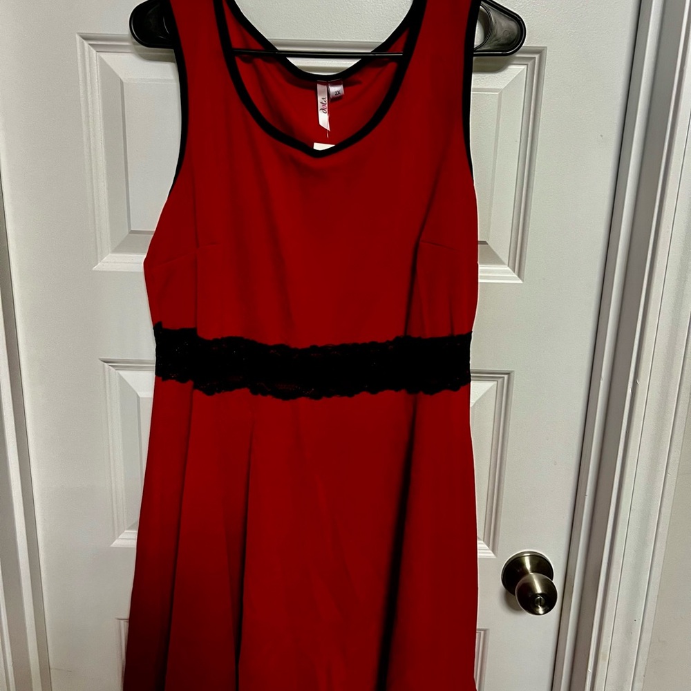 Dots Red Mini Dress with Black Lace Accent